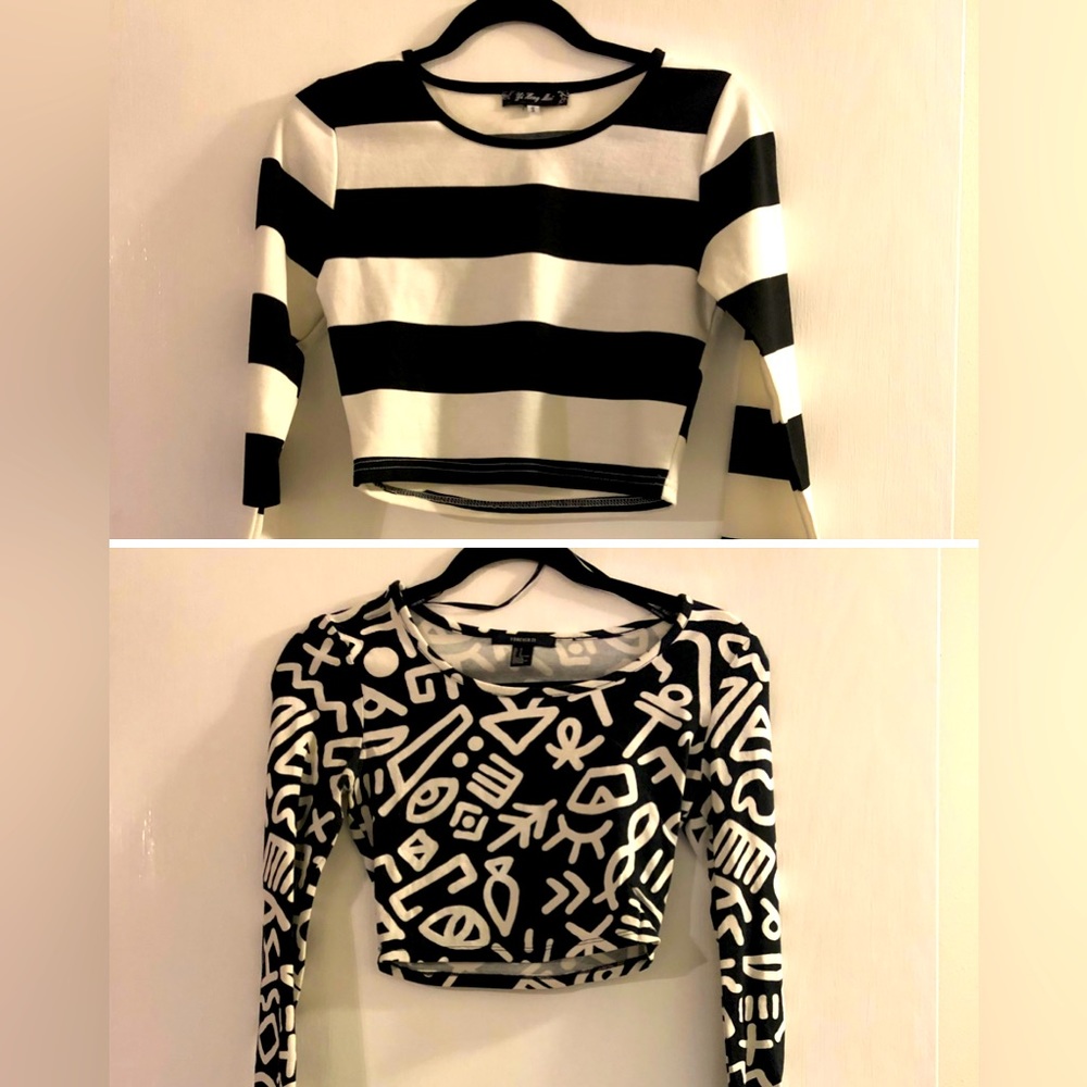 2 Black and White, Long Sleeved, Cropped Tops
